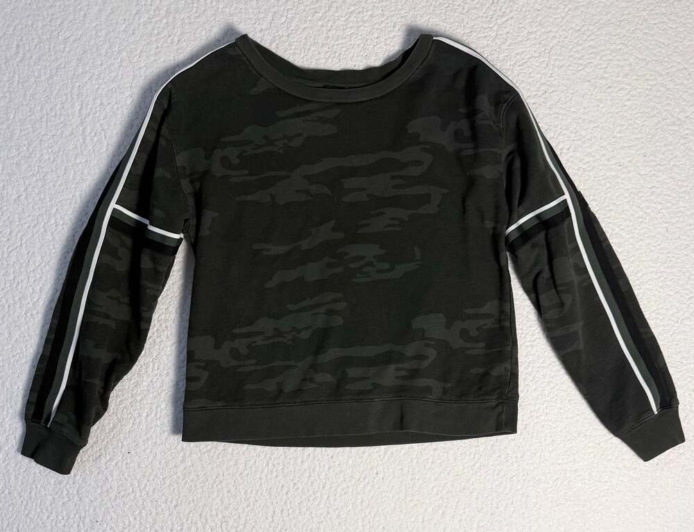 Sanctuary x Anthropologie Women's Camo Pullover Sweatshirt Side Striped Trim